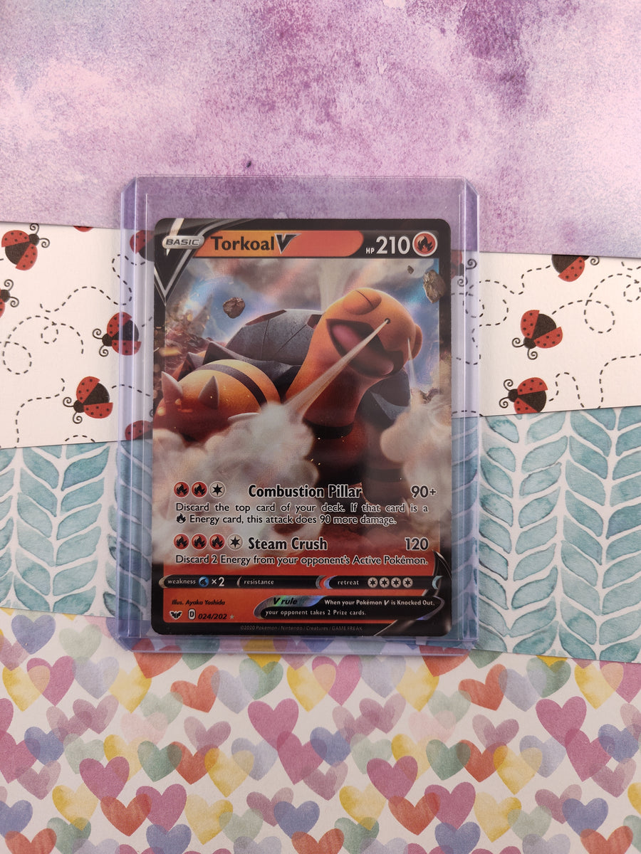 Pokemon TCG - Torkoal V Sword & Shield Full Art Holo Card 024/202 - NM Pokemon TCG - Torkoal V Sword & Shield Full Art Holo Card 024/202 - NM
