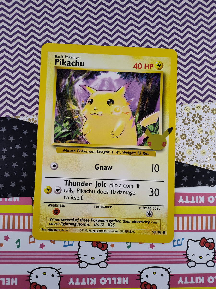 pikachu pokemon card value 58 102 Pikachu (58/102) (Celebrations Metal Card) [Celebrations: 25th Anniversary] Heavily Played Holofoil