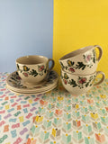Vintage Staffordshire Old Granite "Gretchen" Patterned Tea Cups w/Saucers Set/3