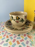 Vintage Staffordshire Old Granite "Gretchen" Patterned Tea Cups w/Saucers Set/3