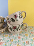 Vintage Staffordshire Old Granite "Gretchen" Patterned Tea Cups w/Saucers Set/3
