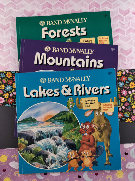 Vintage 1993 Rand McNally Softcover Book Set/3 Forests Mountains Lakes & Rivers