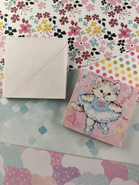 Vintage 1994 Hallmark Miniature Blank Cards Ballerina Kitty Cat w/Envelopes Set/12