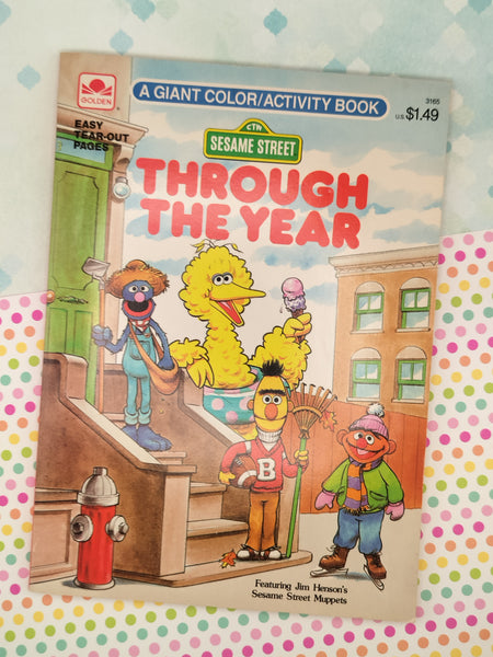 Vintage 1986 Sesame Street Through the Year Giant Color/Activity Book Softcover