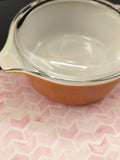 Vintage Pyrex Old Orchard Brown/Harvest Orange Casserole Dish w/Lid, #472 1-1/2 pt