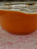 Vintage Pyrex Old Orchard Brown/Harvest Orange Casserole Dish w/Lid, #472 1-1/2 pt