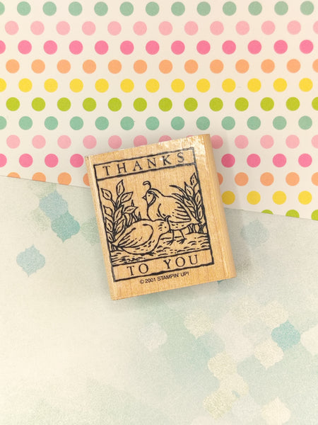 Vintage 2001 Stampin' Up! Thanks To You Wooden Block/Rubber Stamp