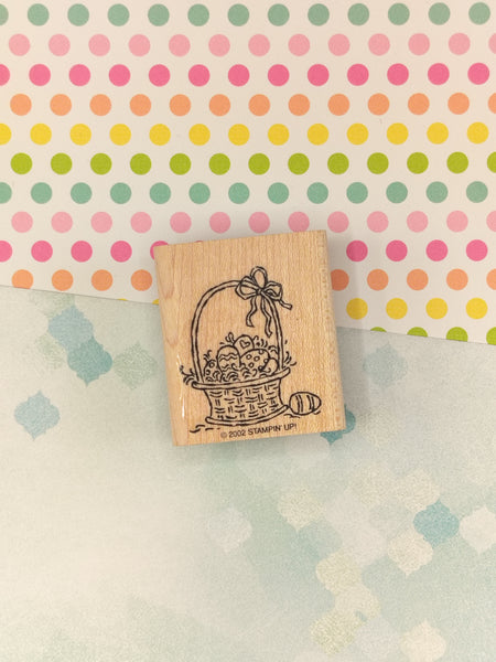 Vintage 2002 Stampin' Up! Easter Basket Wooden Block/Rubber Stamp