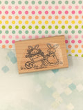 Vintage 2002 Stampin' Up! Easter Bunnies Wheelbarrow Wooden Block/Rubber Stamp