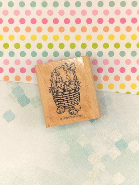 Vintage 1999 Stampin' Up! Easter Basket Bunny Eggs Wooden Block/Rubber Stamp