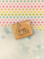Vintage 2001 Stampin' Up! Girl Watering Flowers Wooden Block/Rubber Stamp