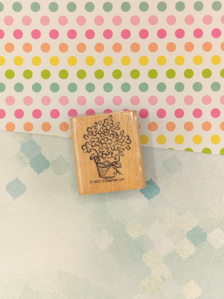 Vintage 2001 Stampin' Up! Flower Bucket Wooden Block/Rubber Stamp
