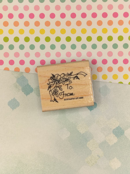 Vintage 1993 Stampin' Up! To/From Wooden Block/Rubber Stamp