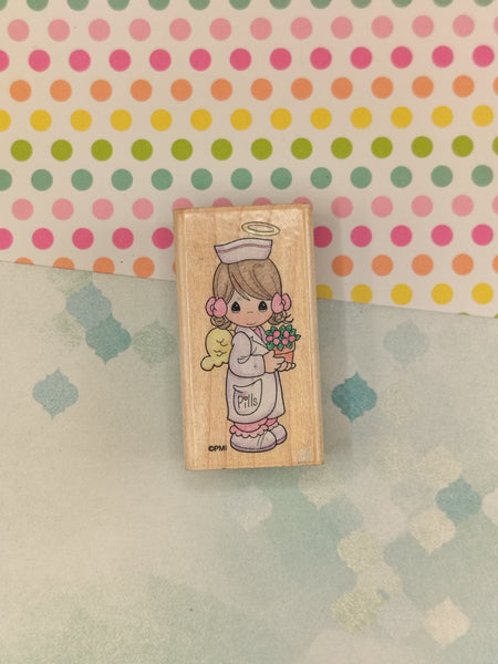 Vintage 1998 Precious Moments "Angel of Mercy" Wooden Block/Rubber Stamp