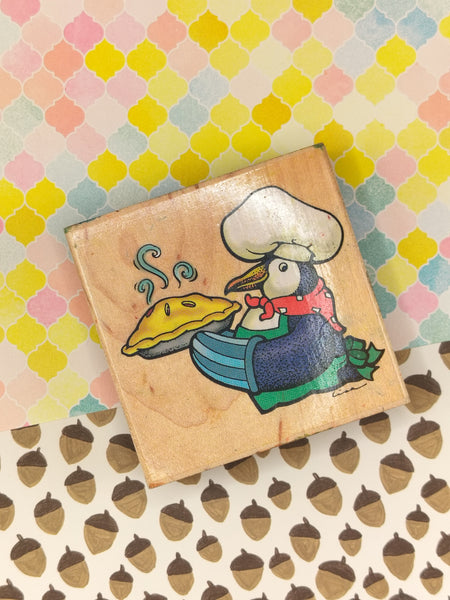 Vintage Penguin Parade Stamp Rosa Penguin Chef Wooden Block/Rubber Stamp