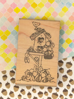 Vintage 1997 Stampington & Company "Bunny House" Wooden Block/Rubber Stamp