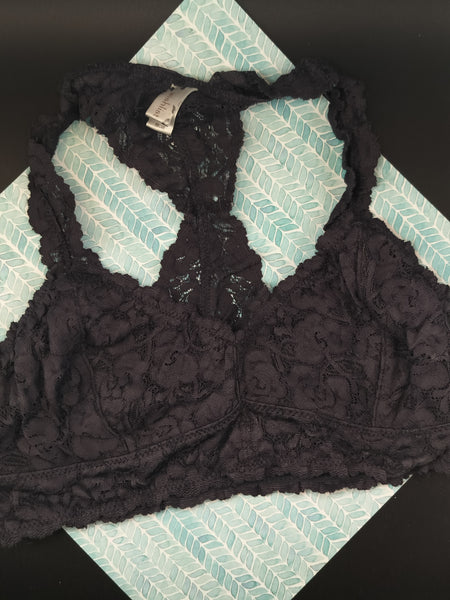 Wishlist Women's Charcoal Gray/Black Lace Floral Bralette Size Medium