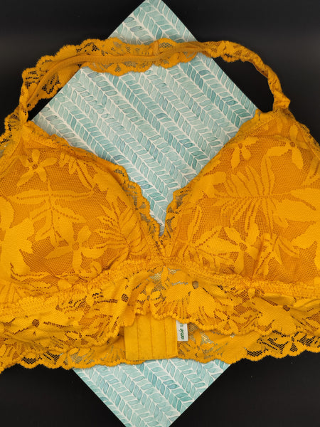 American Eagle Aerie Women's Yellow Lace Floral Bralette Size Large