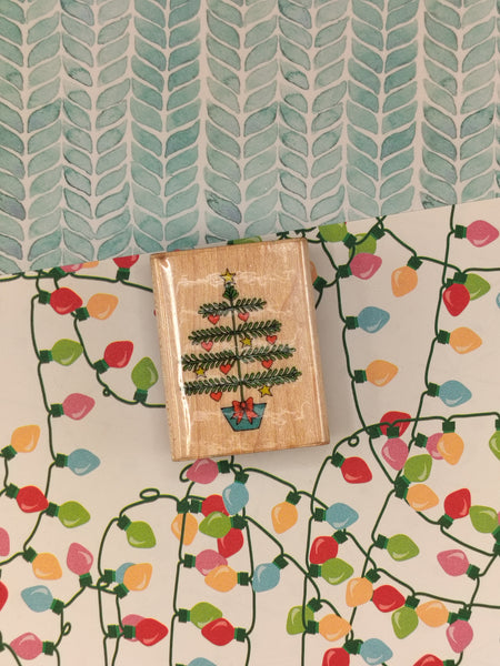 Vintage 1990 Hero Arts Christmas D189 Dainty Heart-Star Tree Wooden Block/Rubber Stamp