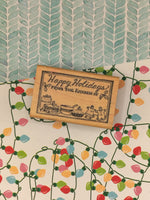 Vintage Delafield Stamp Co. Happy Holidays Wooden Block/Rubber Stamp CLEAN