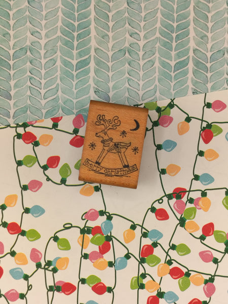 Vintage All Night Media Merry Christmas Reindeer Rocker Wooden Block/Rubber Stamp