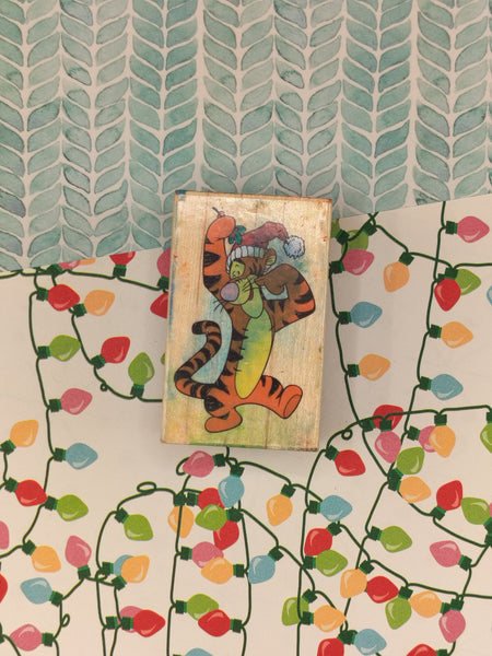 Vintage All Night Media Christmas Disney Tigger #199-F08 Kiss Me! Wooden Block/Rubber Stamp