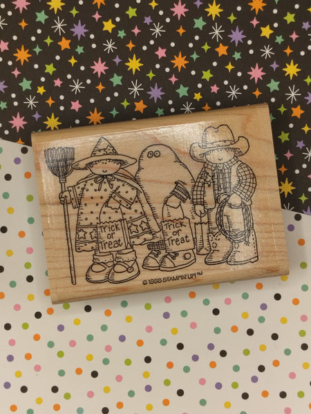 Vintage 1998 Stampin' Up! Halloween Trick-Or-Treaters Wooden Block/Rubber Stamp