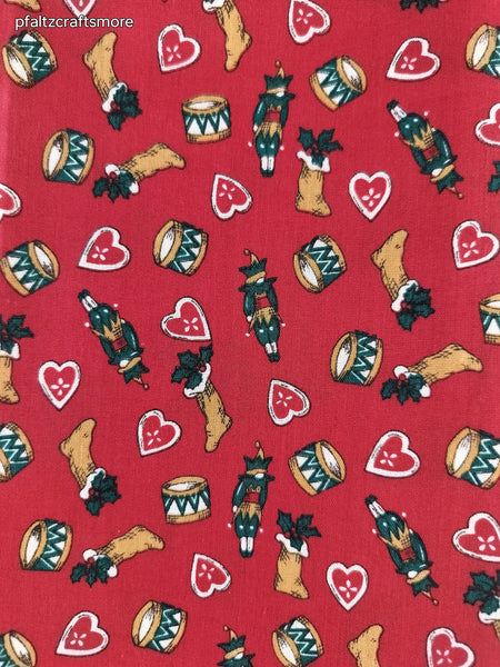 Vintage Holiday Red Merry Christmas Fabric Remnant, 20" x 45" W, CLEAN