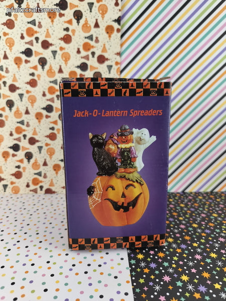 Vintage Halloween Cute Spooky Jack-O-Lantern Spreaders Set OPEN BOX