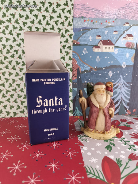 Vintage 1990 Santa Through the Years Hand Painted Porcelain FIgurine, Kris Kringle