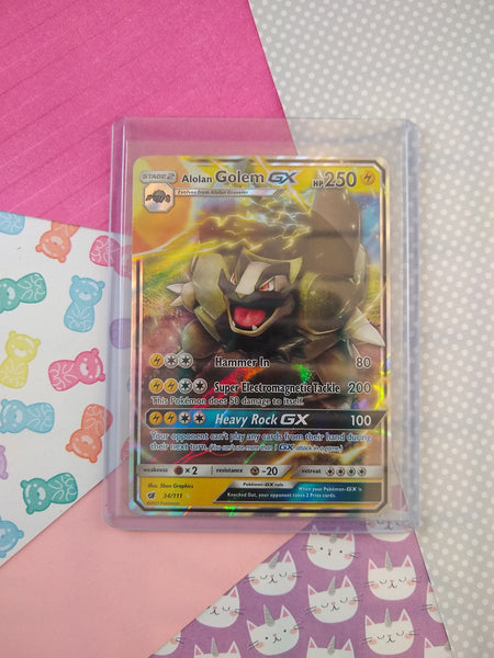 Pokemon TCG Ultra Rare Alolan Golem GX Crimson Invasion Full Art Holo Card 34/111 - NM