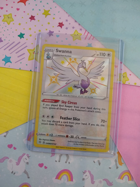 Pokemon TCG Rare Swanna Shining Fates Shiny Vault Holo Card SV096/SV122 - NM