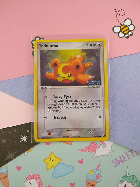 Pokemon TCG - Teddiursa EX Unseen Forces (Stamped) Holographic Card 77 Pfaltzcraftsmore Pokemon TCG - Teddiursa EX Unseen Forces (Stamped) Holographic Card 77 Pfaltzcraftsmore
