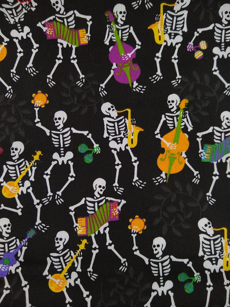 2019 Halloween Fabric Traditions Spooky Musical Skeletons Fabric Remnant, 29" x 44" W - CLEAN, Nice