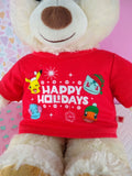 2019 White Teddy Build a Bear Plush w/Pokemon Christmas Happy Holidays Shirt 15"