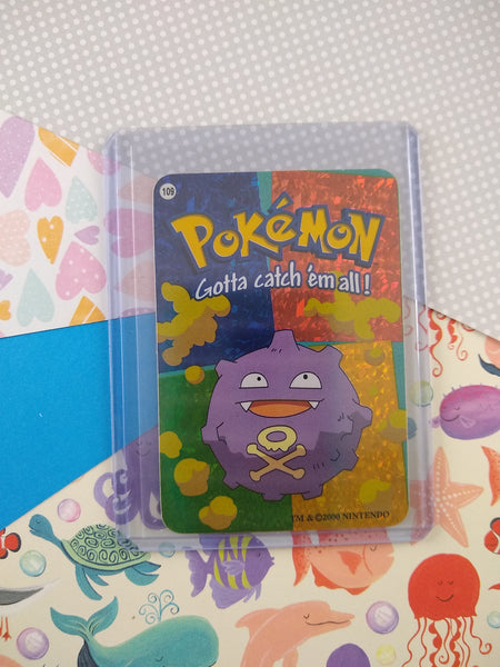 Vintage 1990's Pokemon Trading Vending Prism Shiny Holo Sticker Koffing #109 - NM