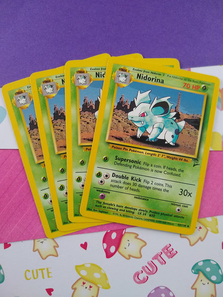 Vintage Uncommon - Set/4 Nidorina Base Set 2 Non-Holo Pokemon Cards 53/130 - LP