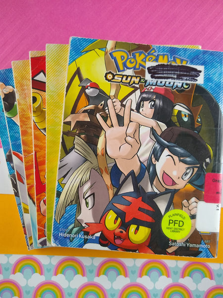 Pokemon Adventures Book Lot, Set/6 Books Sun & Moon Softcover Ex-Lib. Fair Shape