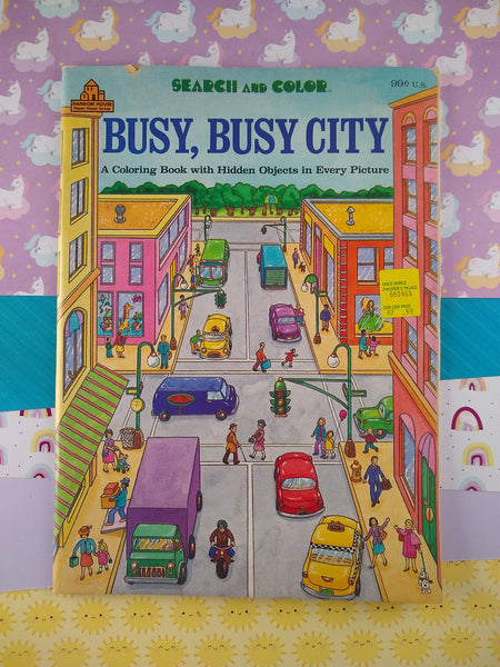 Vintage 1989 Random House Search & Color "Busy, Busy City" Softcover Book, Clean Unused