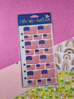 Vintage Stickopotamus Stickers, American Flags Patriotic, 1 Sheet New & Sealed