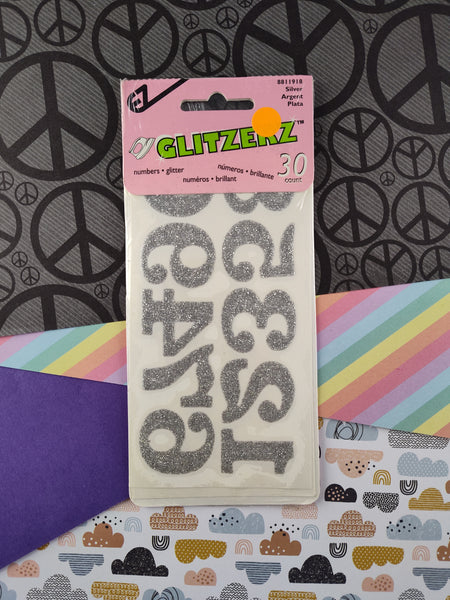 Wrights Glitzerz Silver Numbers 30 ct Sticker Pack, New/Sealed