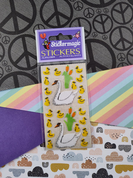 Vintage Stickermagic Single Sticker Sheet, Fuzzy Ducks Sawns, Sealed & Unopened/Unused