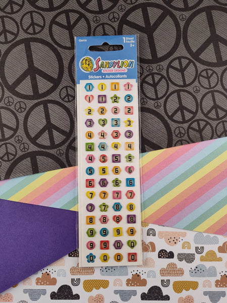 Sandylion Stickers, Gems Bubble Colorful Number, 1 Sheet New & Sealed