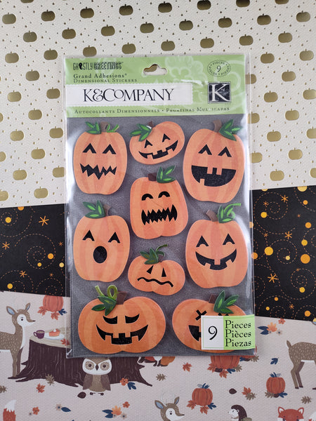 K&Company Halloween Pumpkins 3-D Stickers 9 pcs, New Sealed