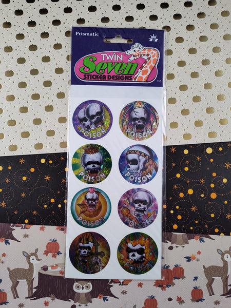 Vintage Prismatic Twin Seven Sticker Designs Skeleton Skulls Sticker Sheet New & Sealed