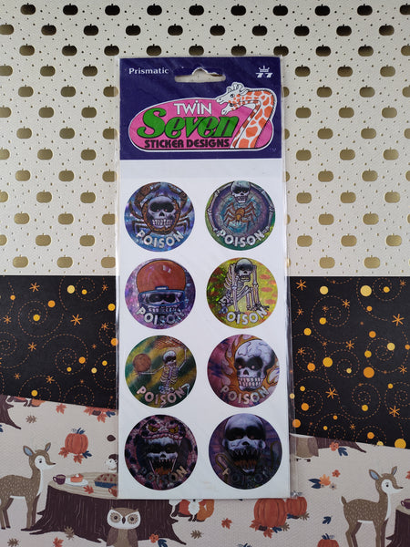 Vintage Prismatic Twin Seven Sticker Designs Skeleton Skulls Sticker Sheet New & Sealed