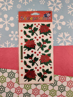 Vintage Stickopotamus Christmas Mistletoe Poinsettia Sticker Pack, New/Sealed