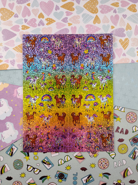 Vintage Lisa Frank Rainbow Horses Ponies Prism Full Sticker Sheet S731