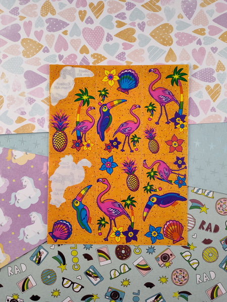 Vintage Lisa Frank Rainbow Toucan Flamingo Partial Sticker Sheet S166