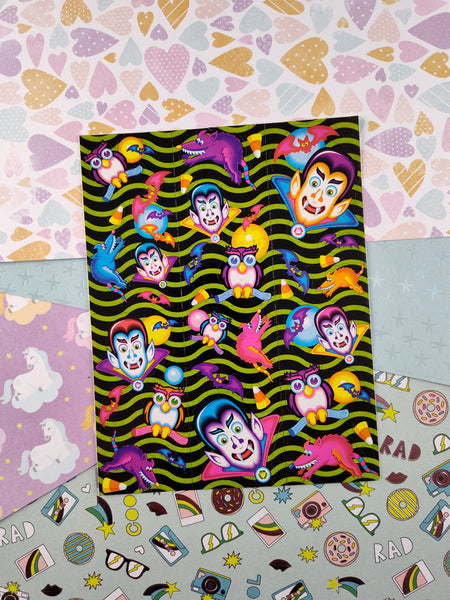 80s 90s Vintage Lisa Frank Sticker Sheet - Neon Witches and Spooky Cats! ~  Halloween - S197 - Complete